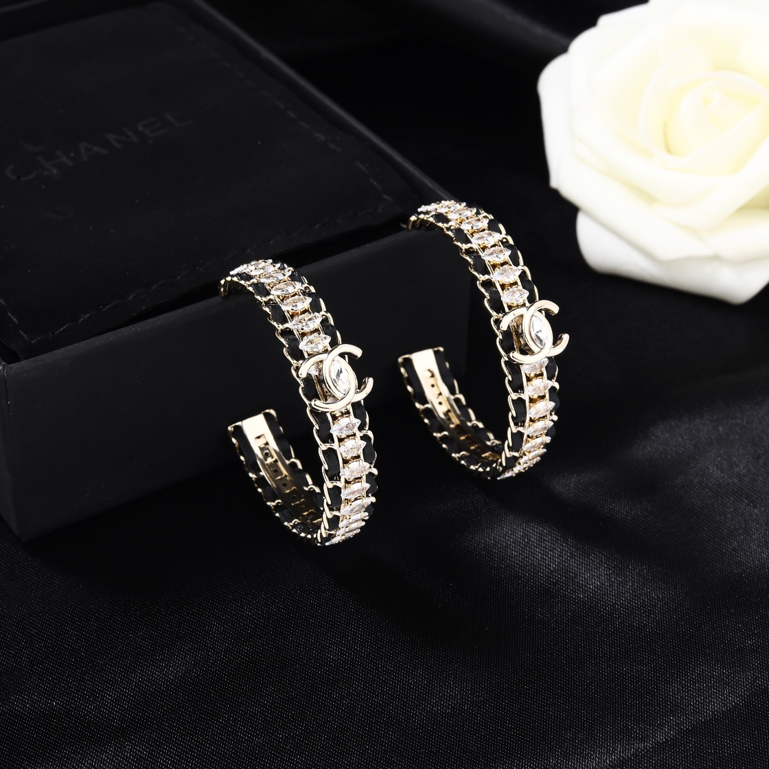 CH Leather Chain Hoop Earrings YV24060226