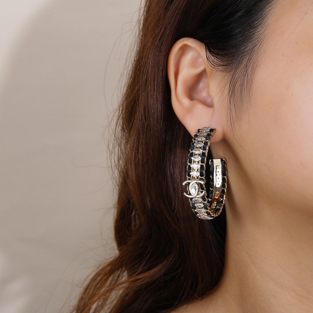 CH Leather Chain Hoop Earrings YV24060226