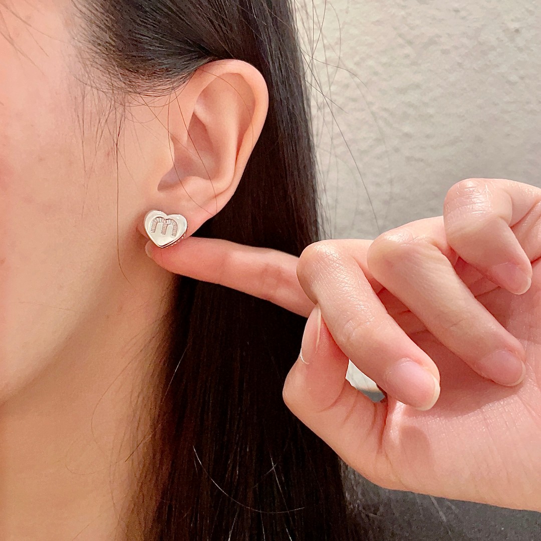 Miu Metal Heart M Logo Stud Earrings YV24060232