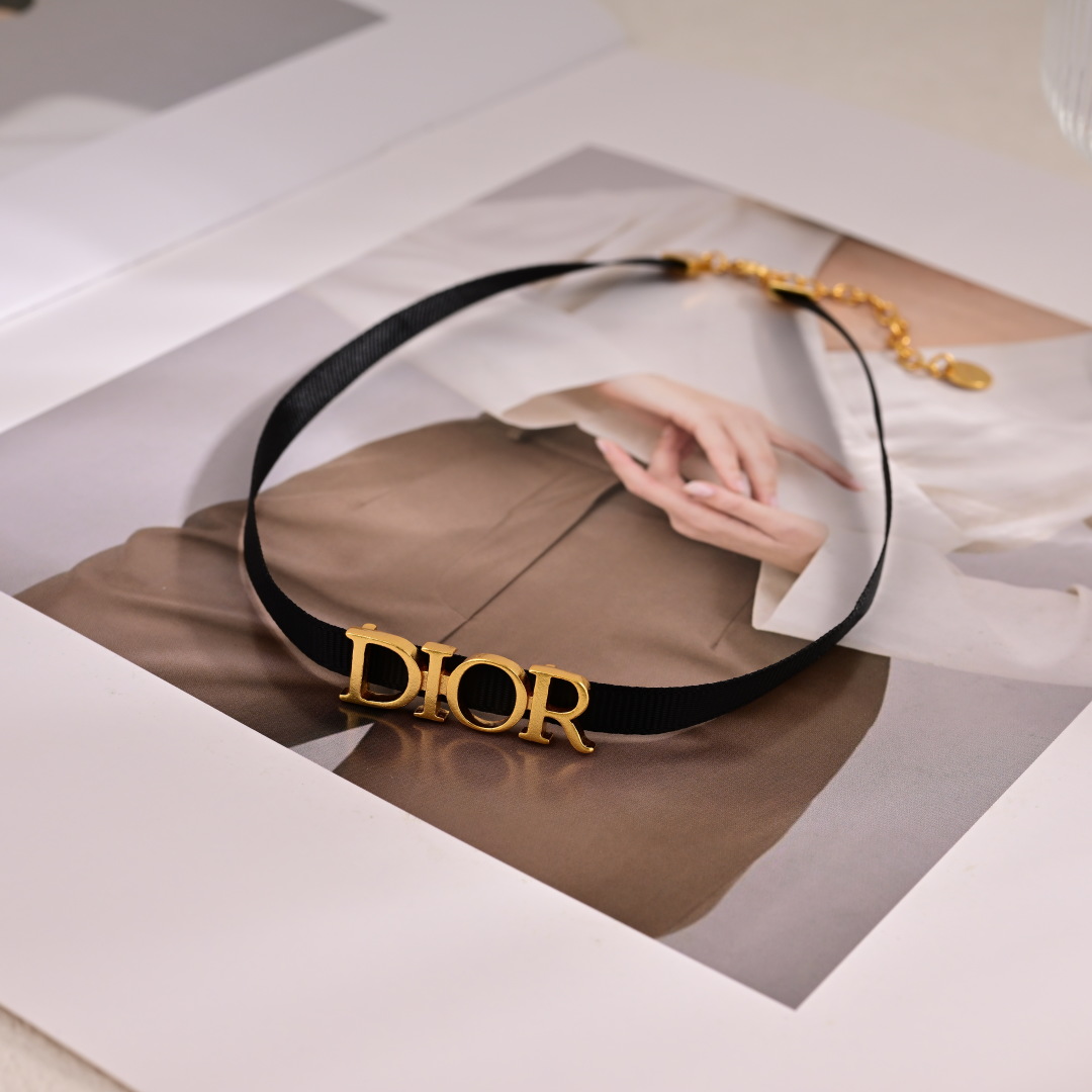 CD Grosgrain Ribbon with Metal Logo choker YV24060212