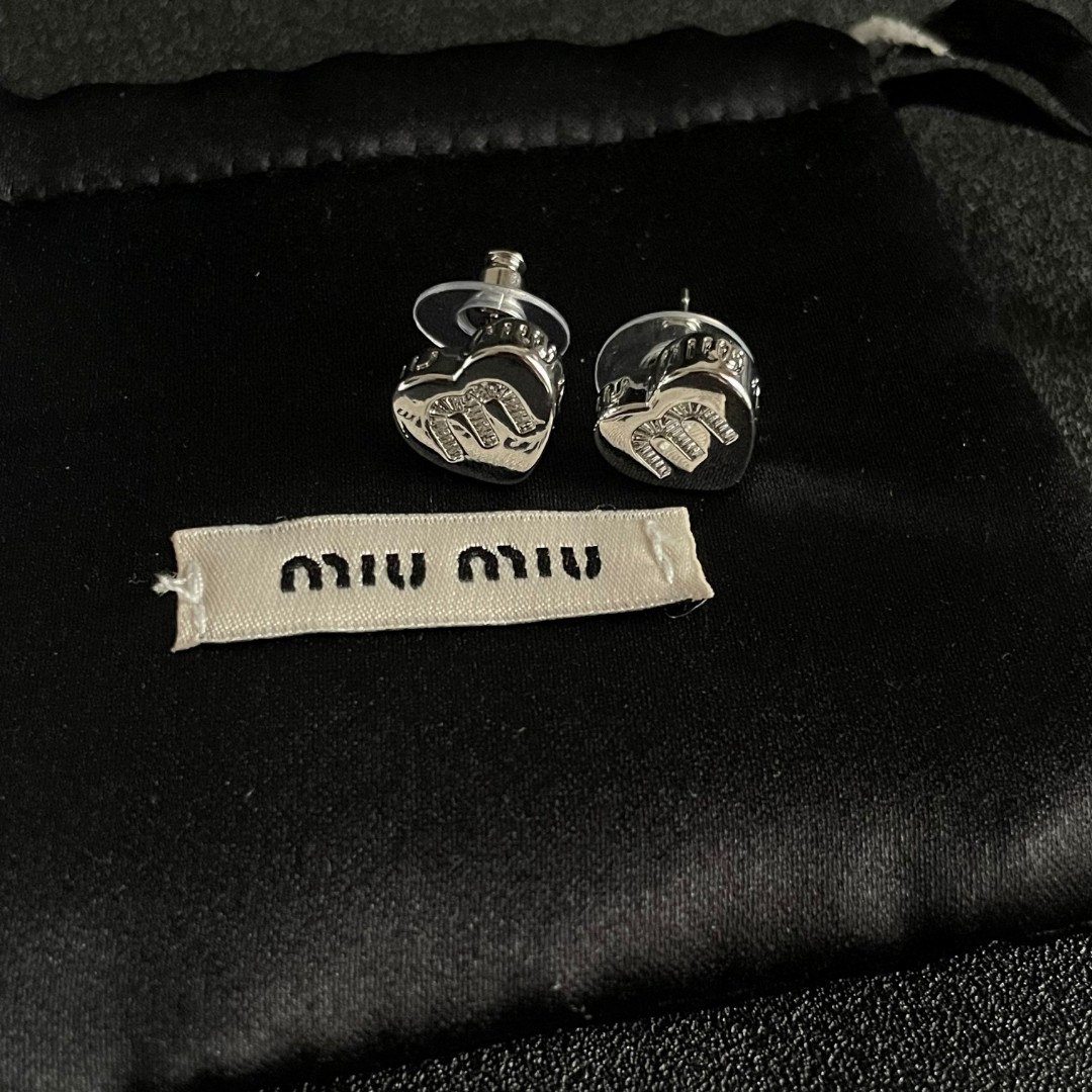 Miu Metal Heart M Logo Stud Earrings YV24060232
