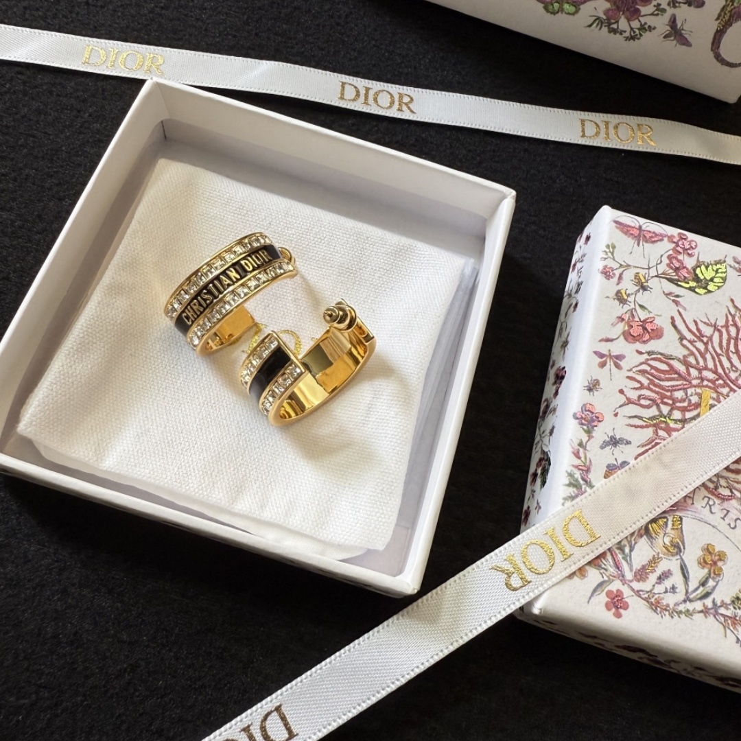 CD Classic Diamond Metal Hoop Stud Earrings YV24060231