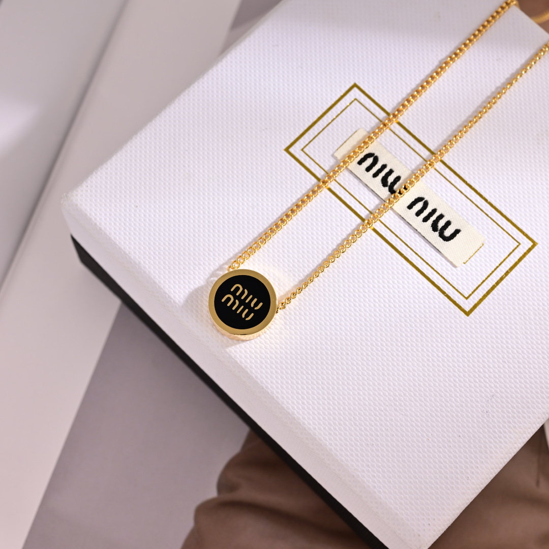 Miu Classic Round Plate Logo Necklace YV24060211