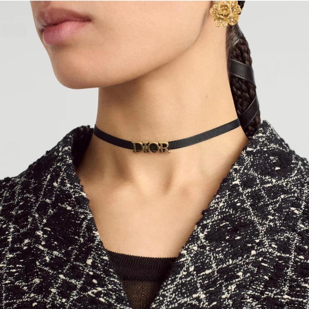 CD Grosgrain Ribbon with Metal Logo choker YV24060212