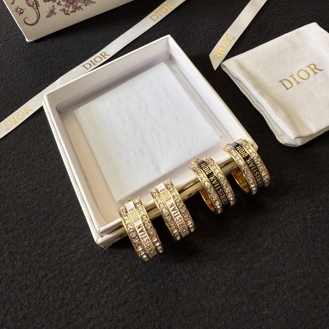 CD Classic Diamond Metal Hoop Stud Earrings YV24060231