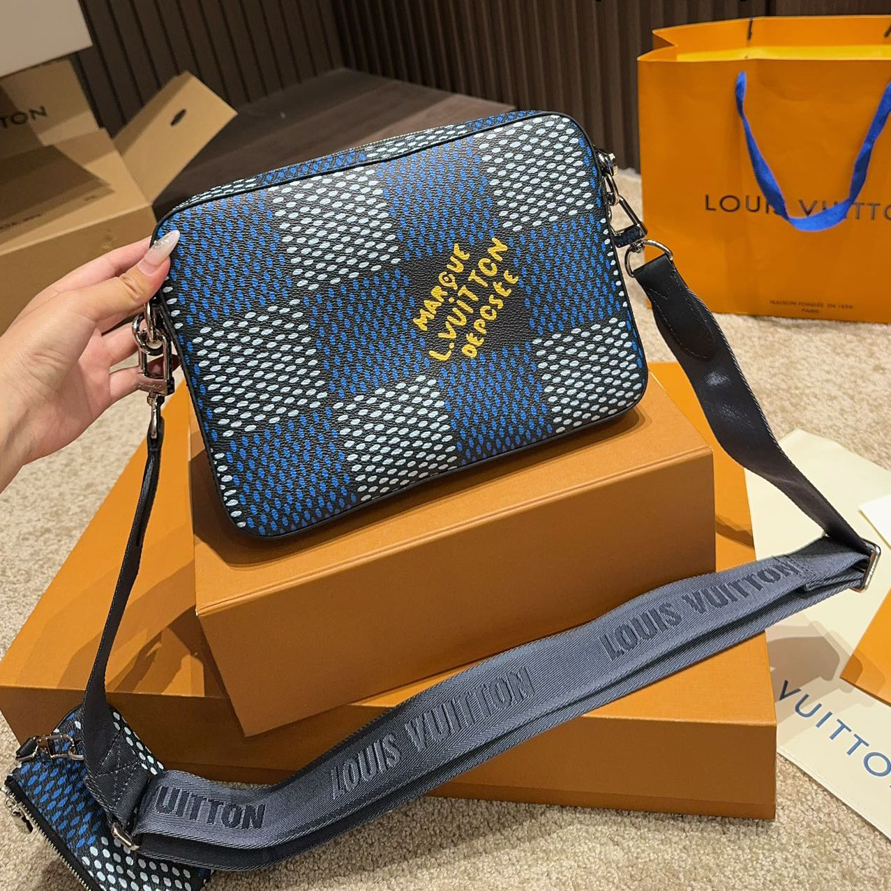 LV Blue Checkered Layered Casual Bag FH250548