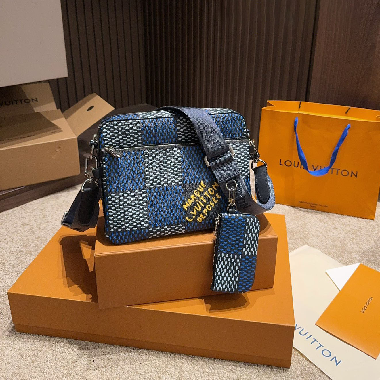 LV Blue Checkered Layered Casual Bag FH250548