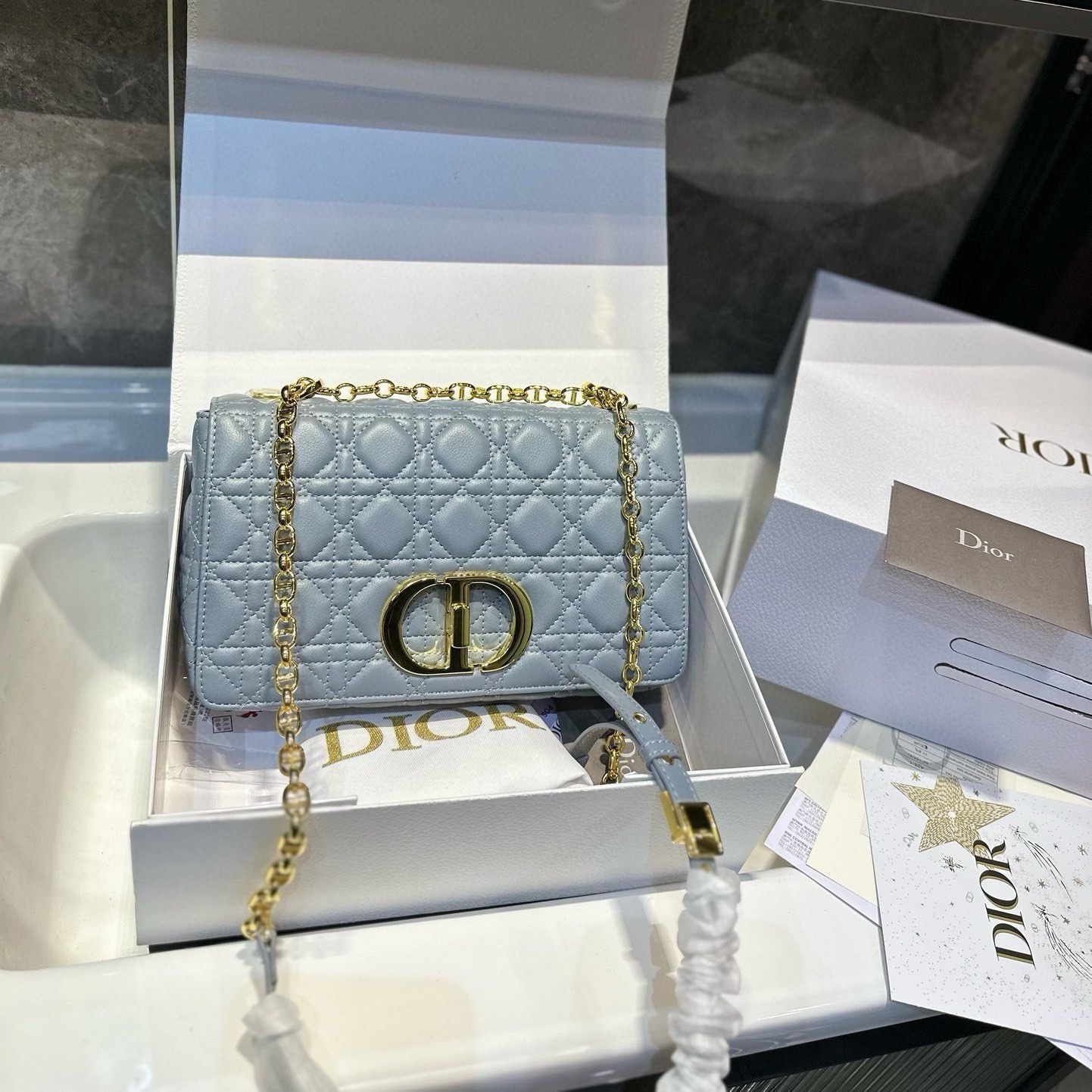 CD Caro series Checked chain Bag YV24061113