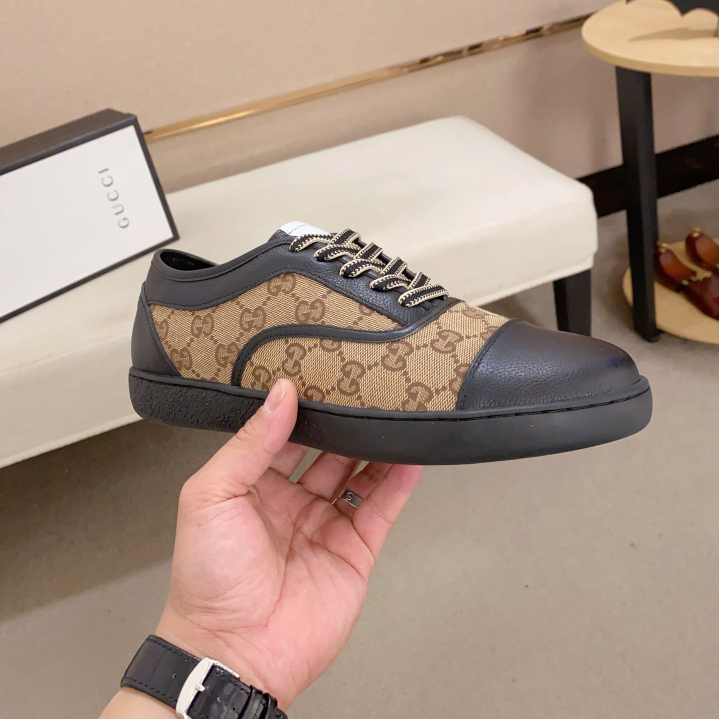 GG Men's Double G Printed Cowhide Sneakers BV250637