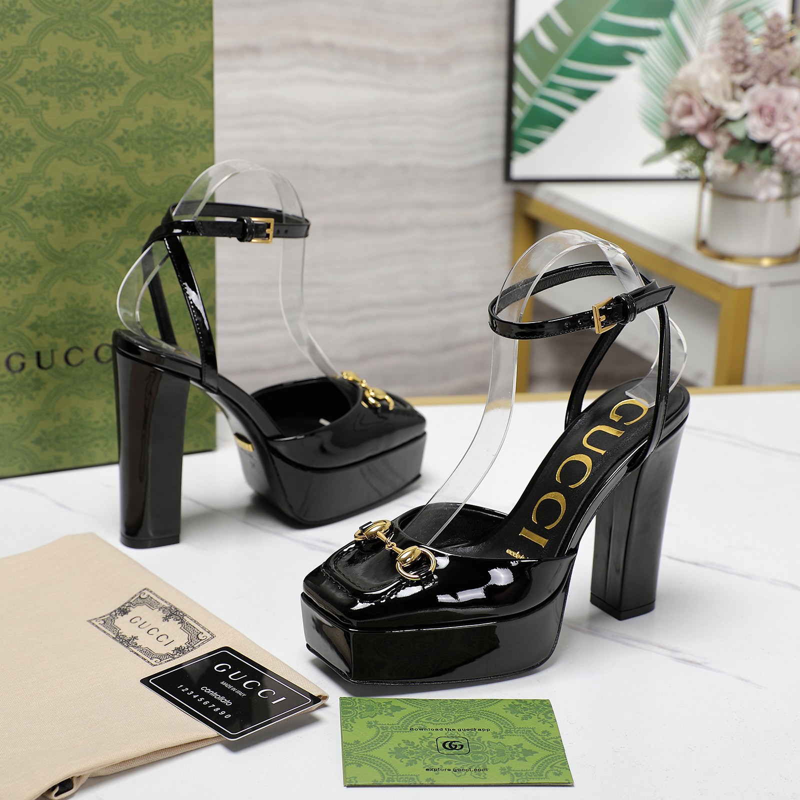 GG Round Toe Solid Color Horsebit High Heels BV250674