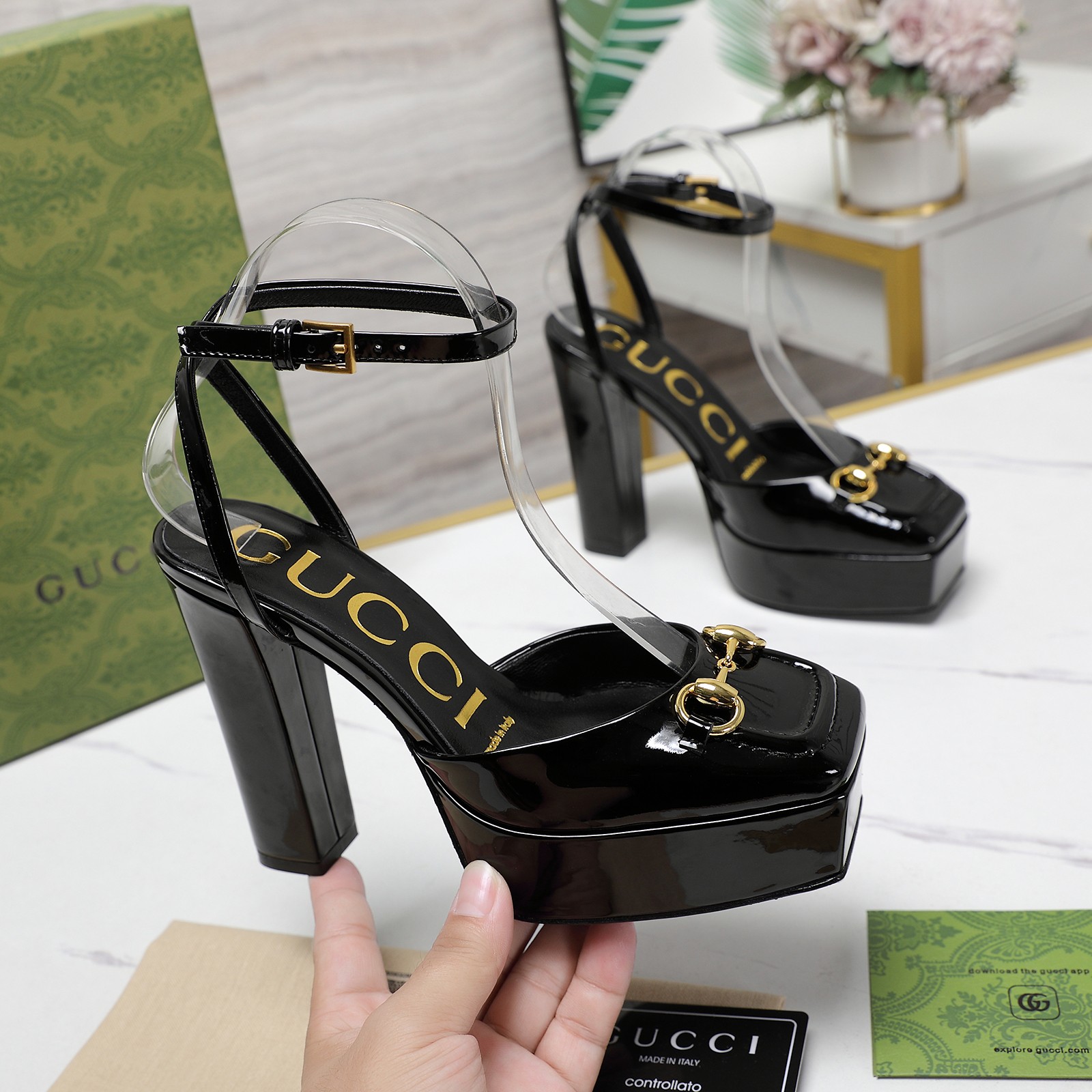 GG Round Toe Solid Color Horsebit High Heels BV250674