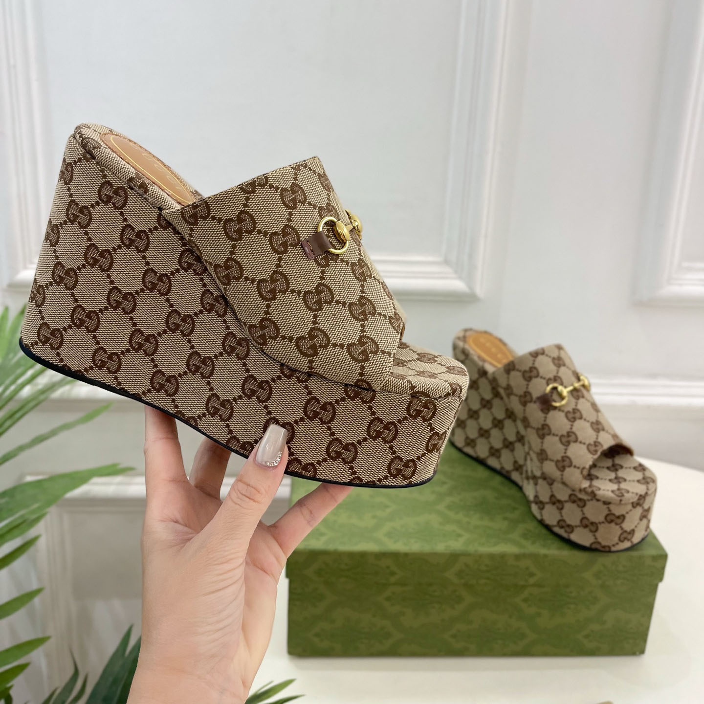 GG Classic Horsebit Wedge Slippers BV250681