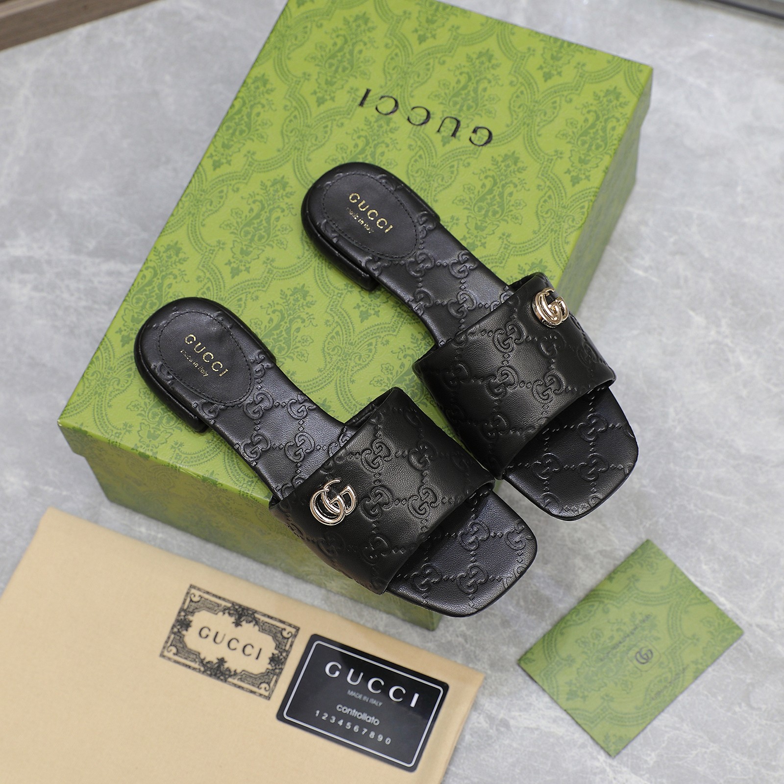 GG Double G Embossed Flat Sandals BV250696