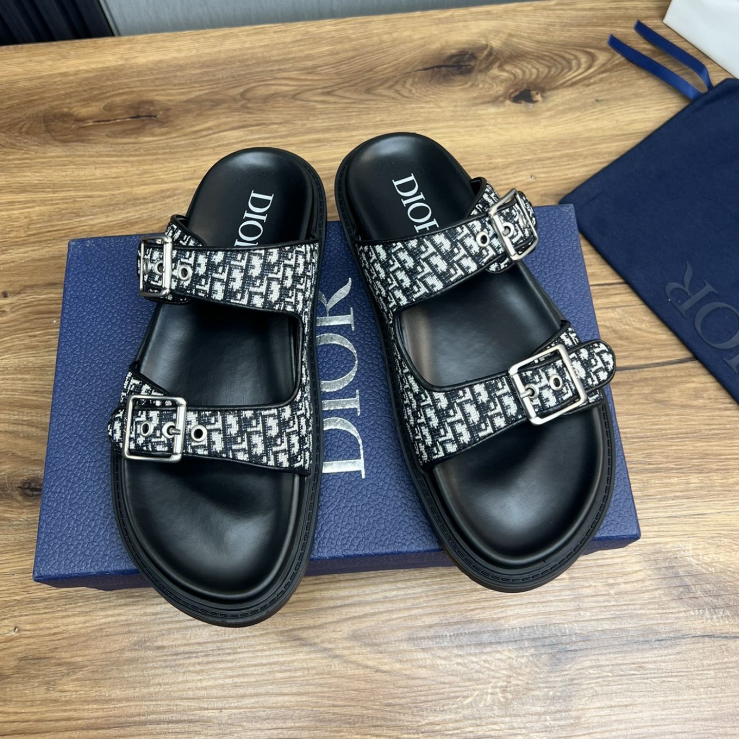 CD Men's Leather Monogram Slippers Aqua Sandal YV24061316