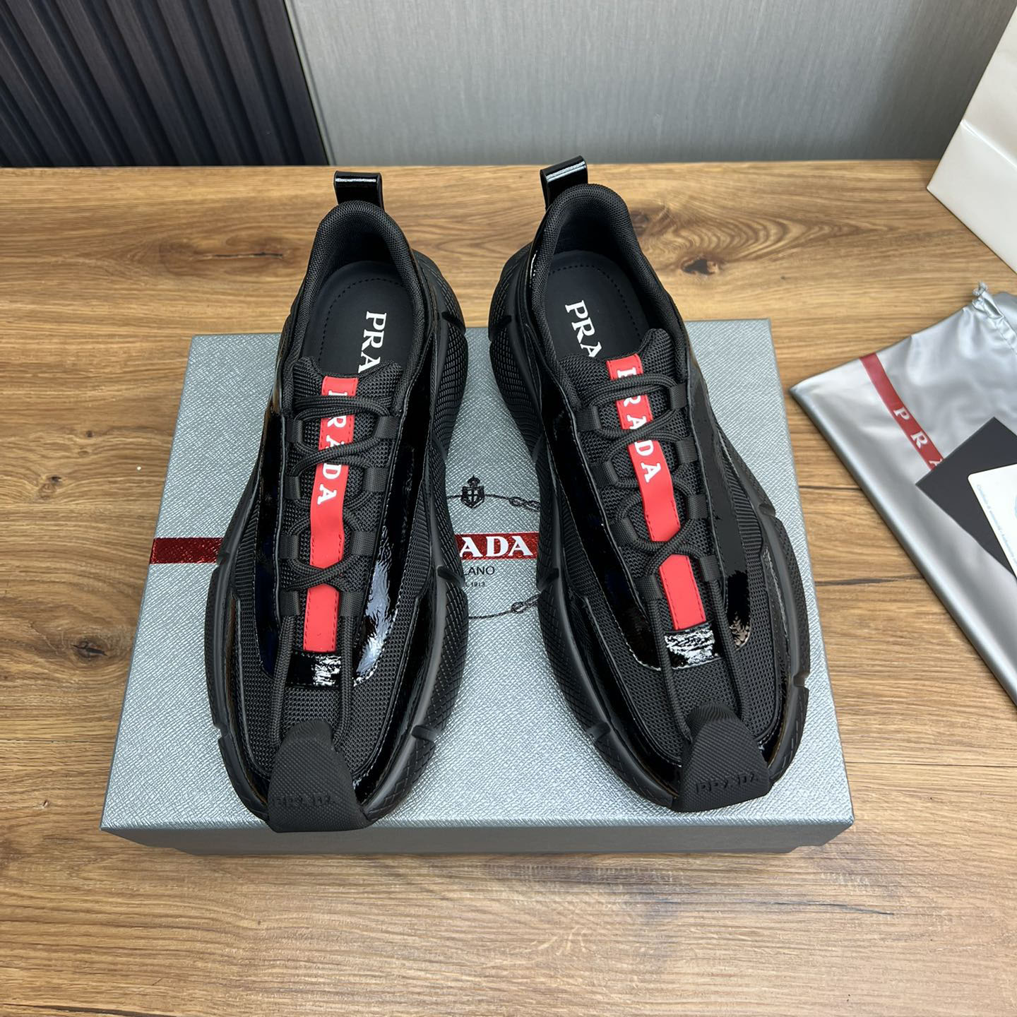 PRA Men's Patent Leather + Mesh Sneakers Ev25061076