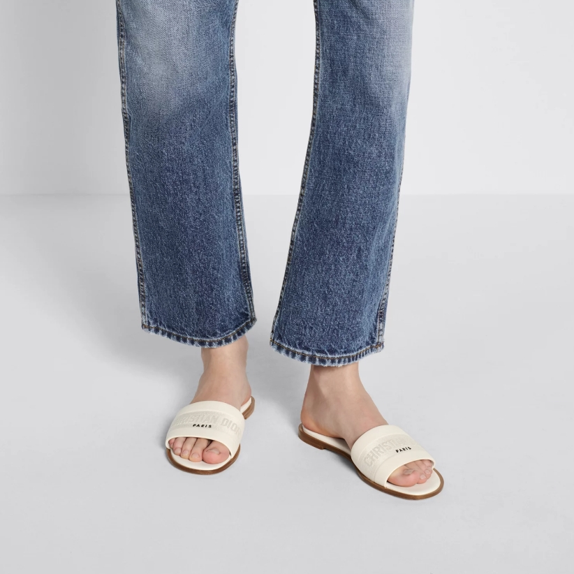 CD Raffia and Embroidered Cotton Slide YV24061422