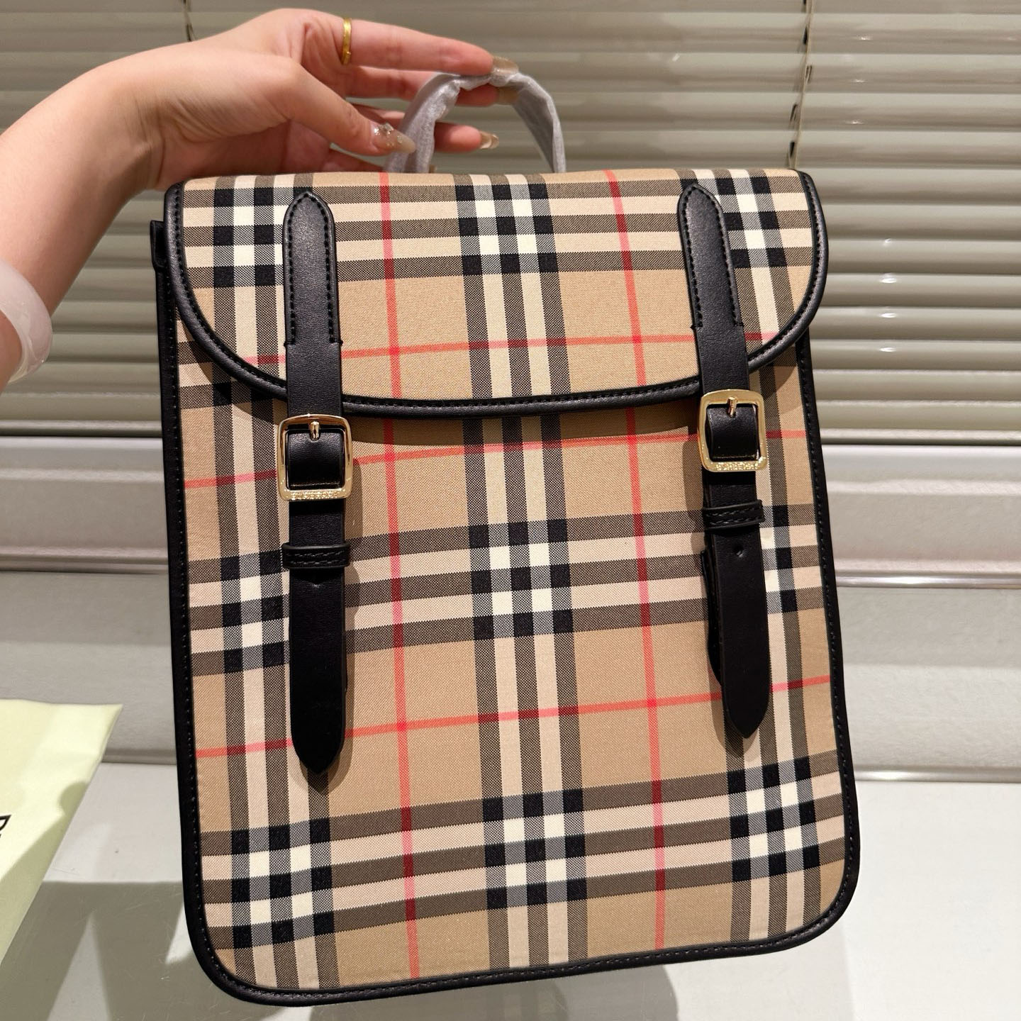 Bur Plaid Double-Buckle Backpack Ev25061108