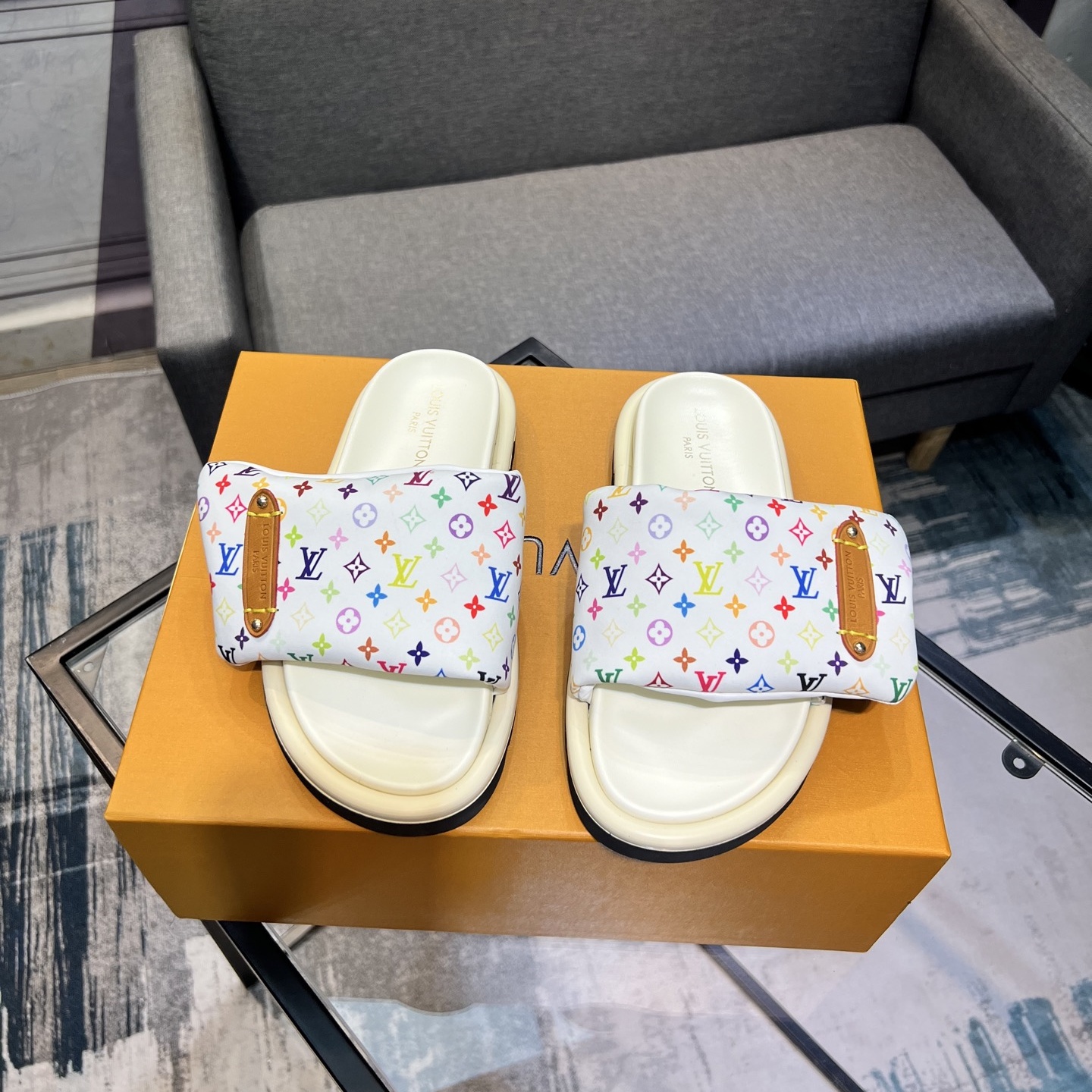 LV  Denim Blue Monogram Flat Slide Sandals  YV24061725