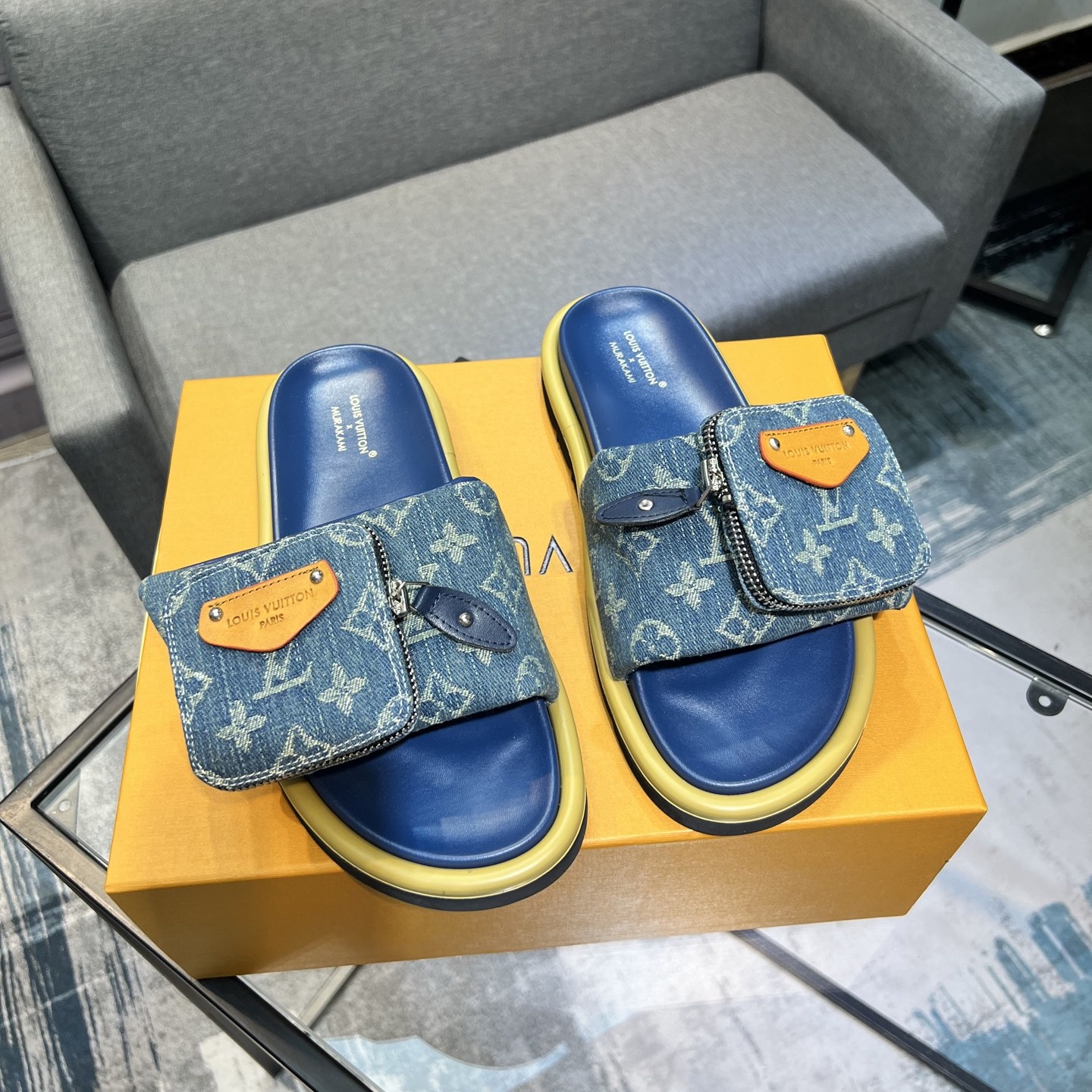 LV  Denim Blue Monogram Flat Slide Sandals  YV24061724