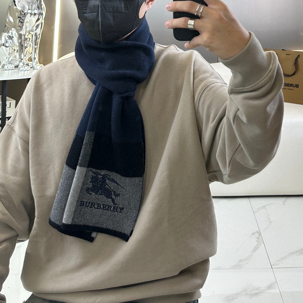 Bur Men's Classic Equestrian Check pattern Cashmere Scarf YV25071103