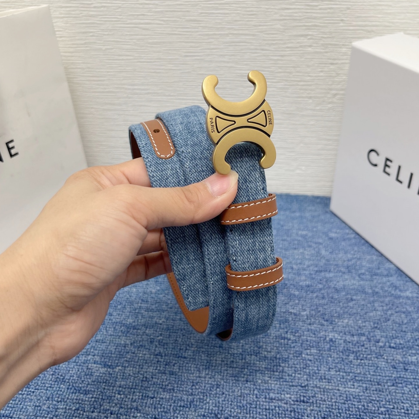 CE Calfskin paired with Oxford cloth Belt  YV24071215