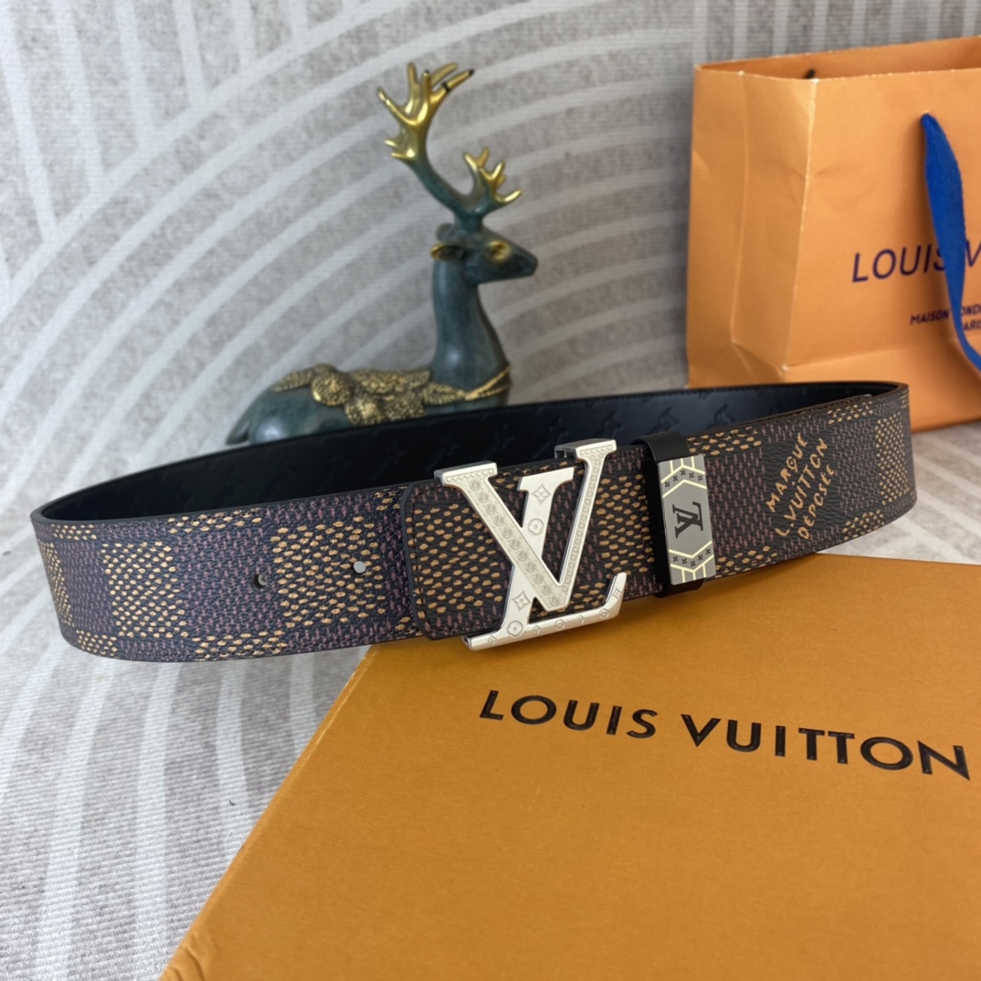 LV Men's  Checkerboard monogram pattern cowhide leather belt YV24071218