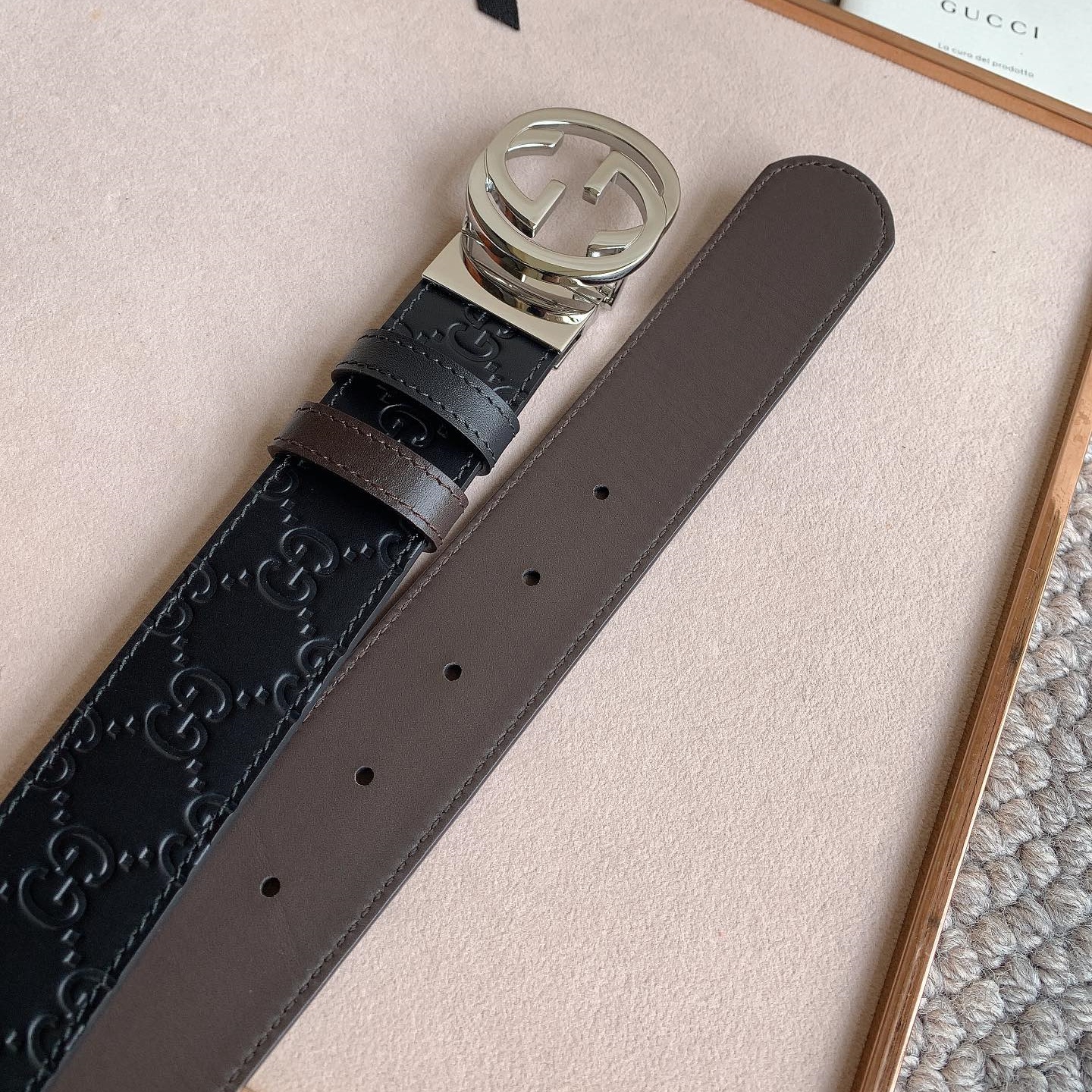 GG Men's logo buckle Reversible classic Cowhide belt YV24071230