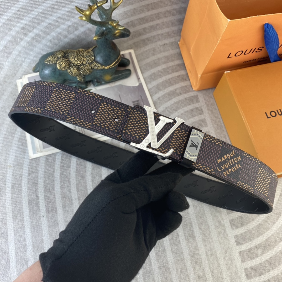 LV Men's  Checkerboard monogram pattern cowhide leather belt YV24071218