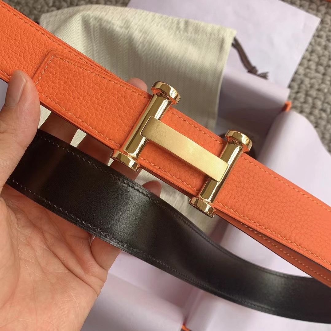 HM  Classic H - shape buckle cowhide leather belt YV24071228