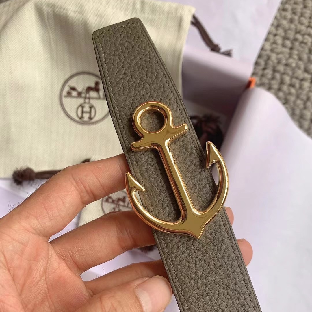 HM  Anchor - shaped buckle cowhide leather belt YV24071227