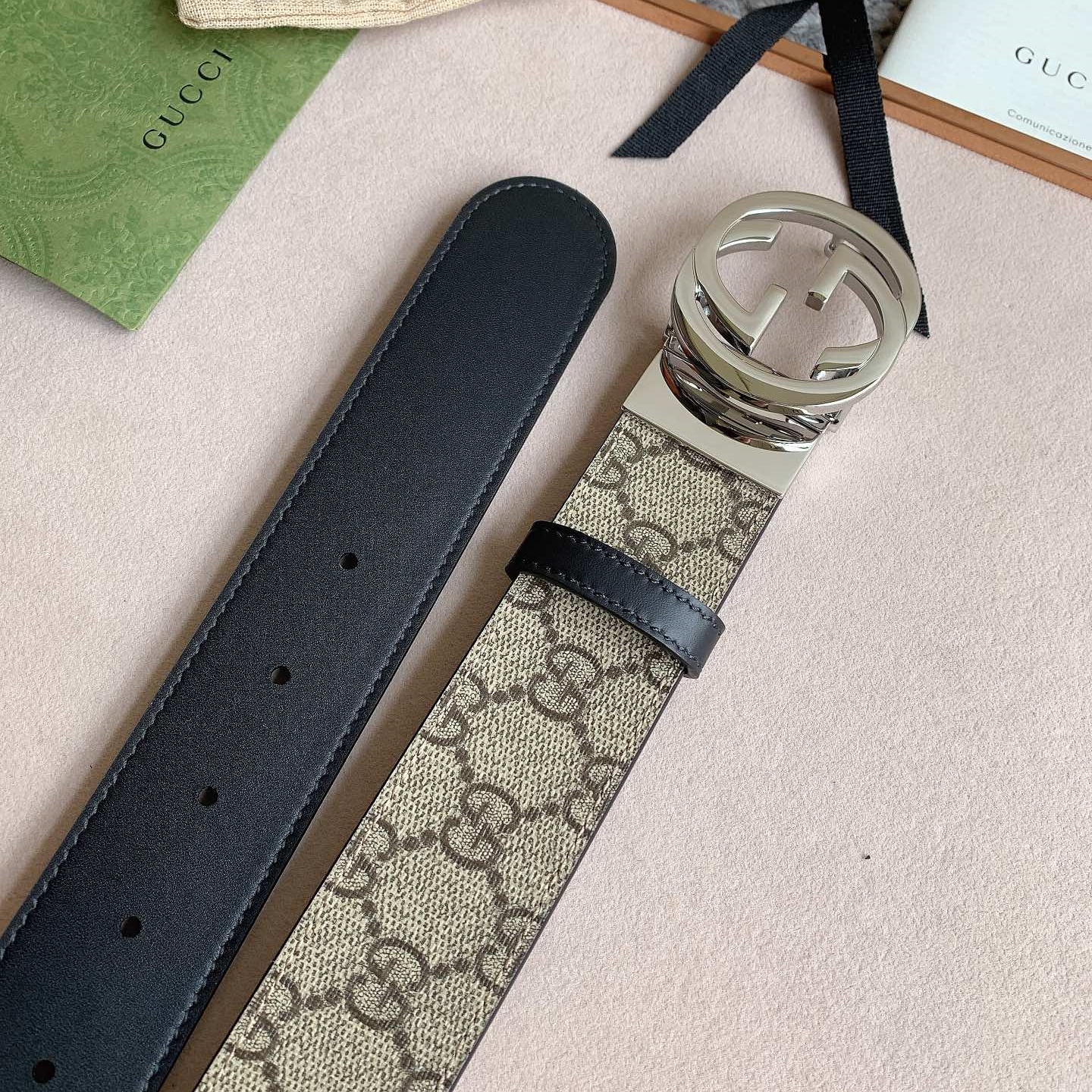 GG Men's Canvas with double - G pattern Reversible classic Cowhide belt YV24071231