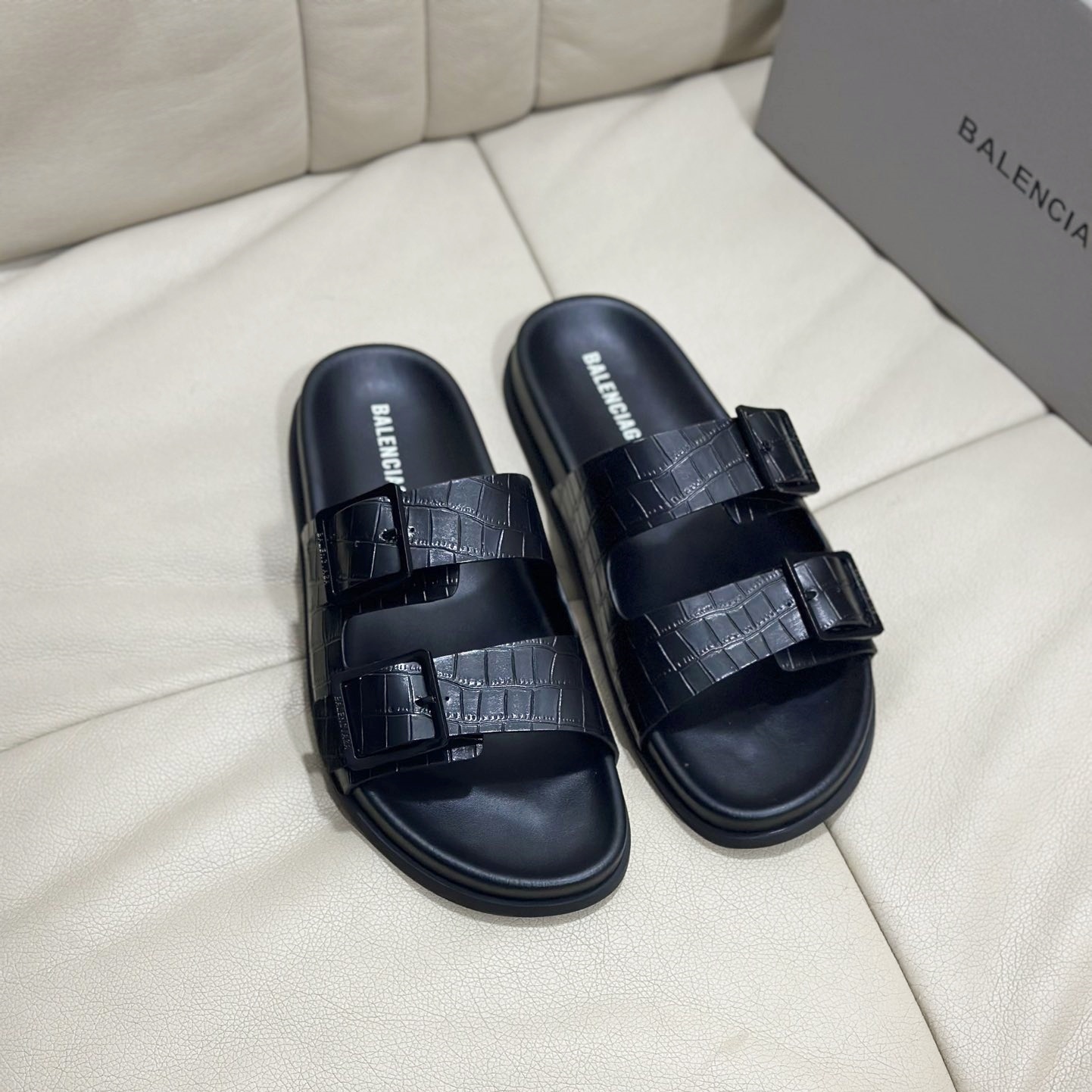 BLCG  Men's Double - Buckle Cowhide Slippers YV24071816