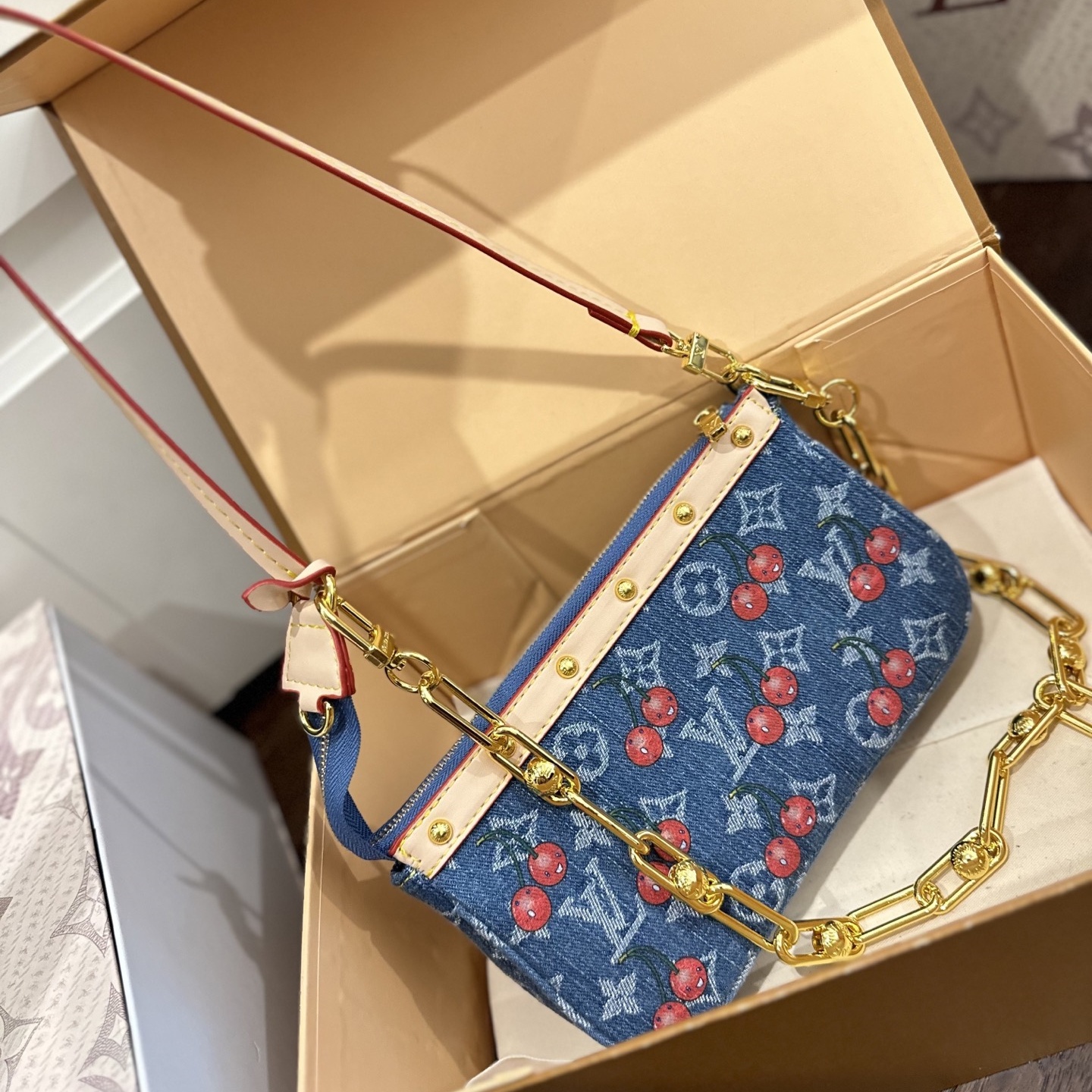 LV×TM Denim - material Cherry - printed Pochette YV24072016