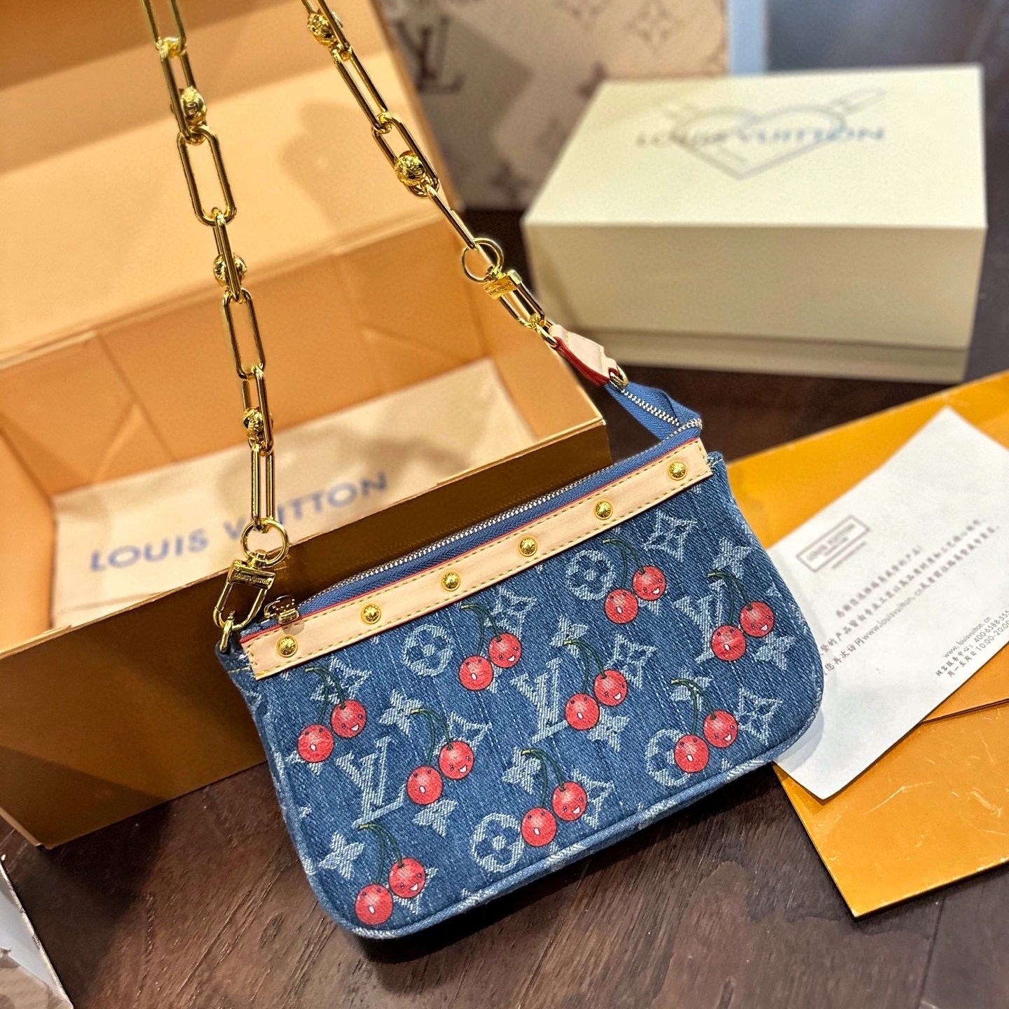 LV×TM Denim - material Cherry - printed Pochette YV24072016