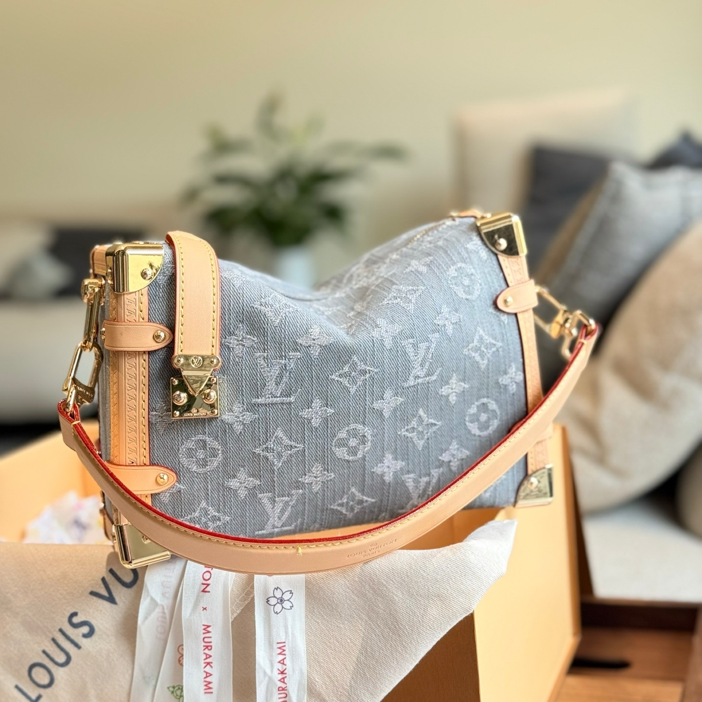 LV SIDE TRUNK Gray Denim Soft Bag YV24072008