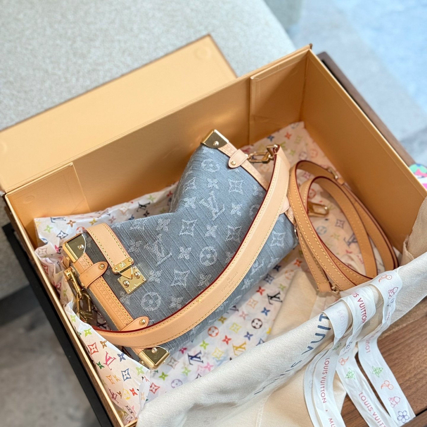 LV SIDE TRUNK Gray Denim Soft Bag YV24072008