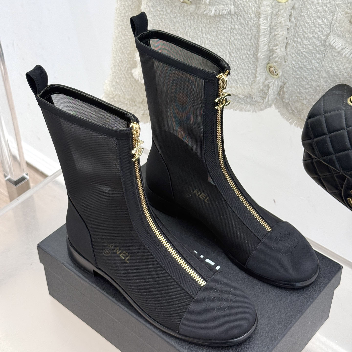 CH Chunky Heel Mesh Ankle Boots BB25072328