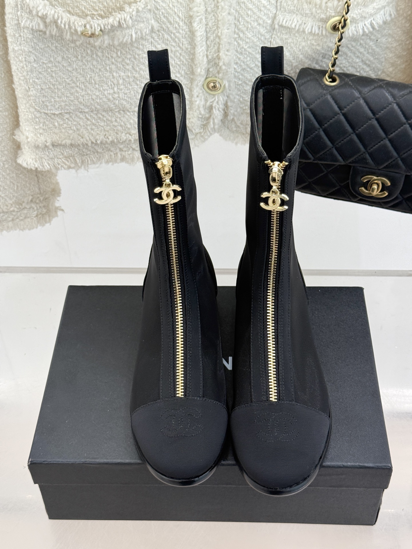 CH Chunky Heel Mesh Ankle Boots BB25072328