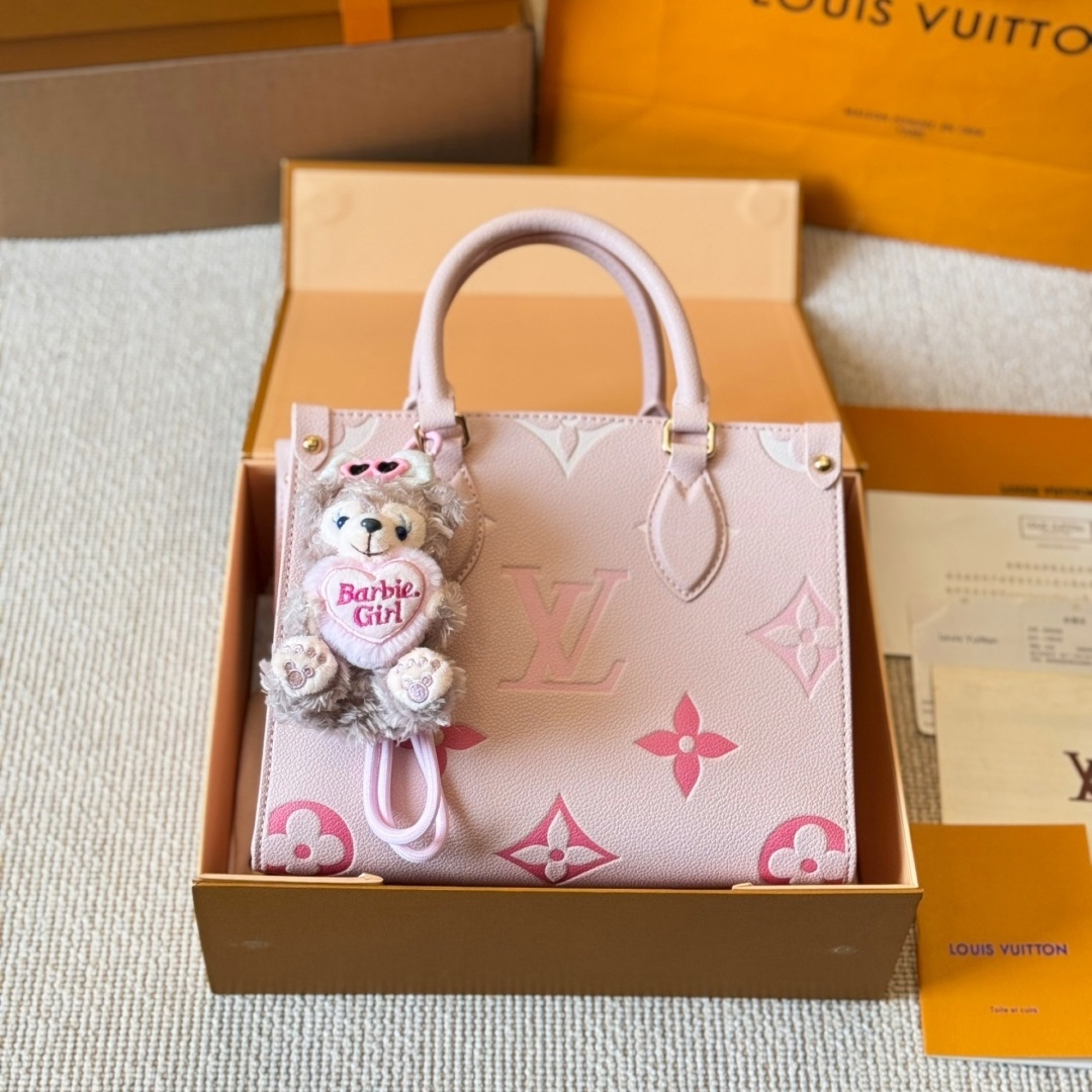 LV Pink Gradient Embossed Monogram Onthego Bag With Charm  YV24072311