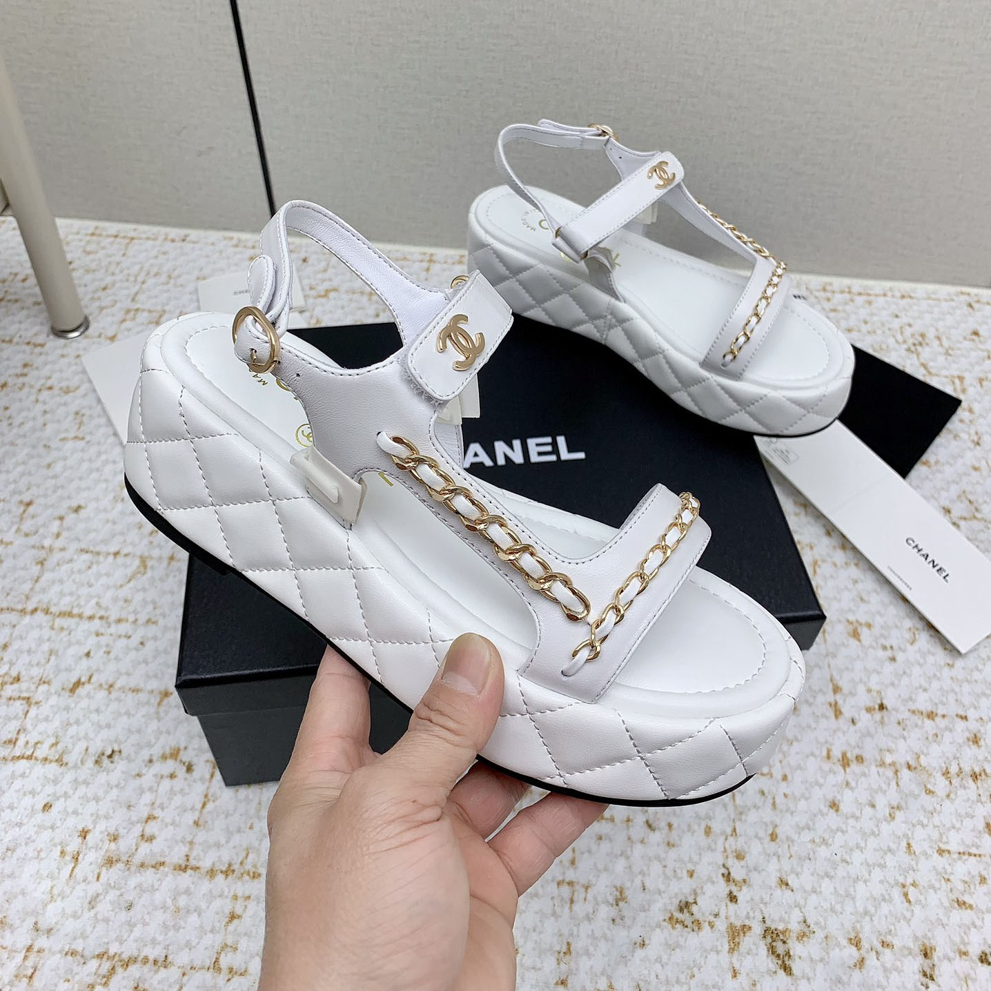 CH Platform Chain Wedge Sandals BB25072310