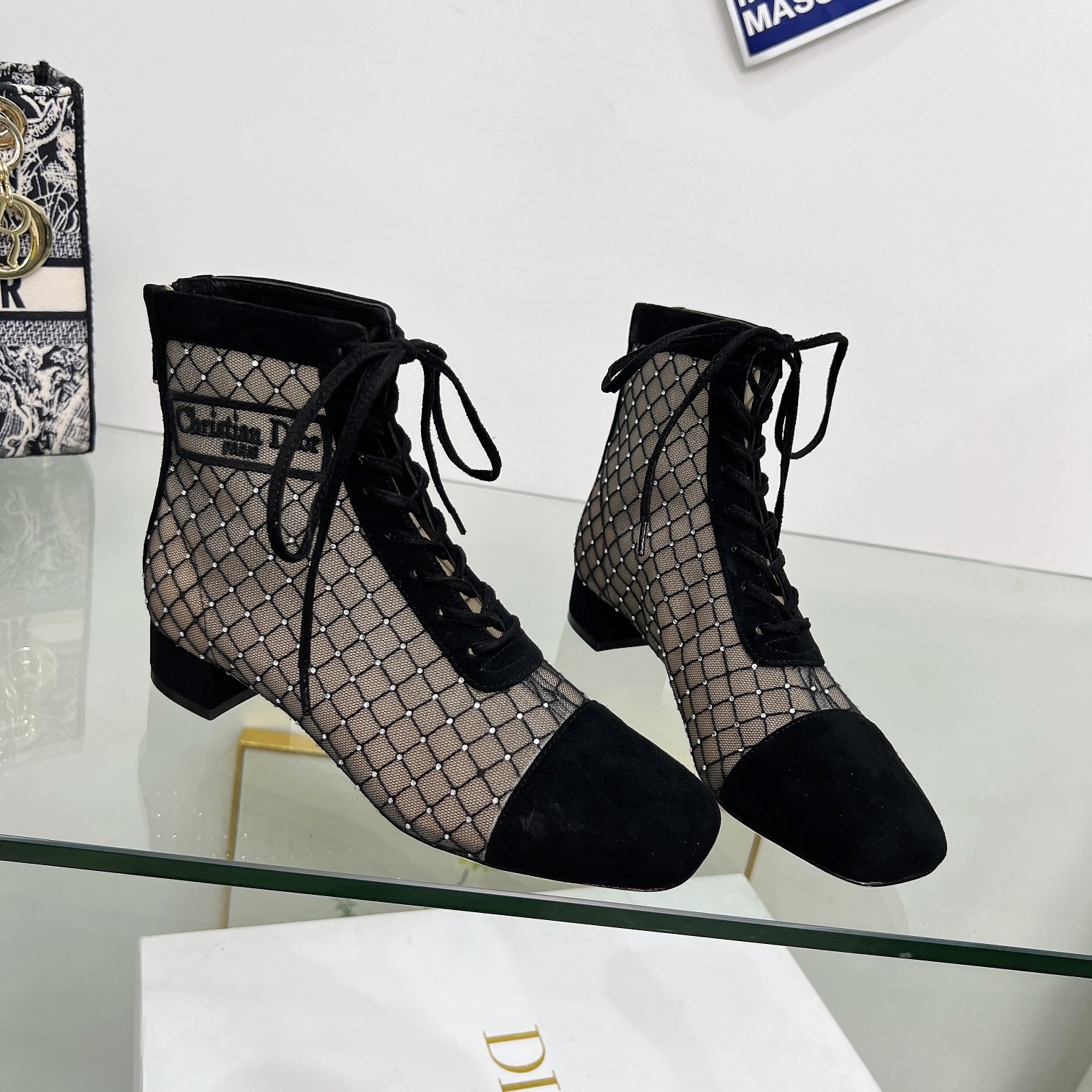 CD J'ADIOR Embroidered Jacquard Mesh Boots YV24072607