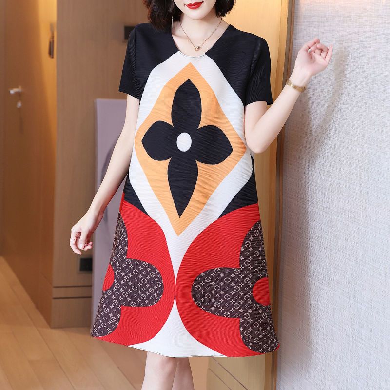 LV Women's Fashion Printed Pleated Dress XX25081202