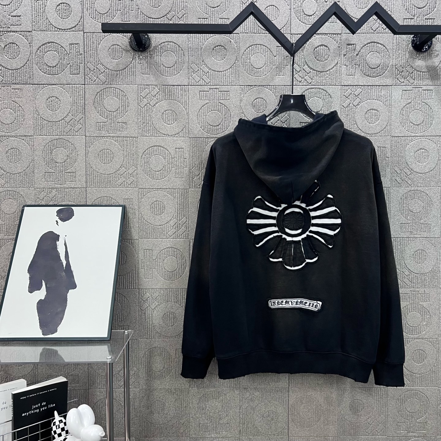 Chrome cross patch embroidered distressed hooded sweatshirt XX25081620