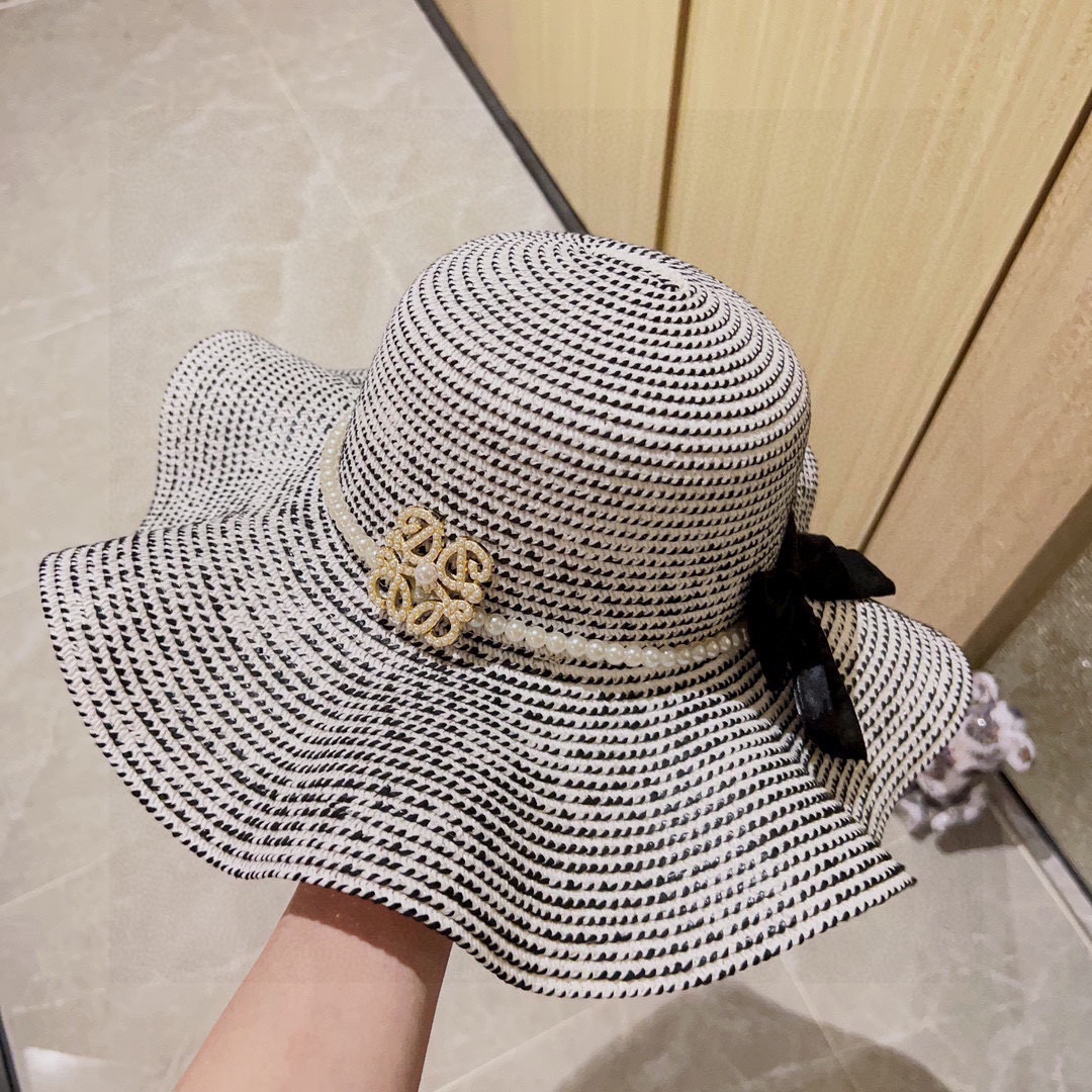 LOE 25New Ruffled Pearl Straw Hat XX25081646
