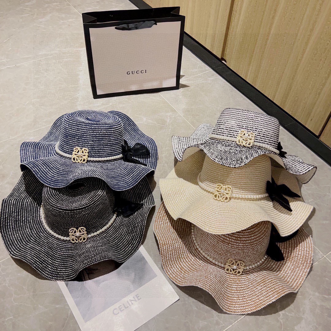 LOE 25New Ruffled Pearl Straw Hat XX25081646