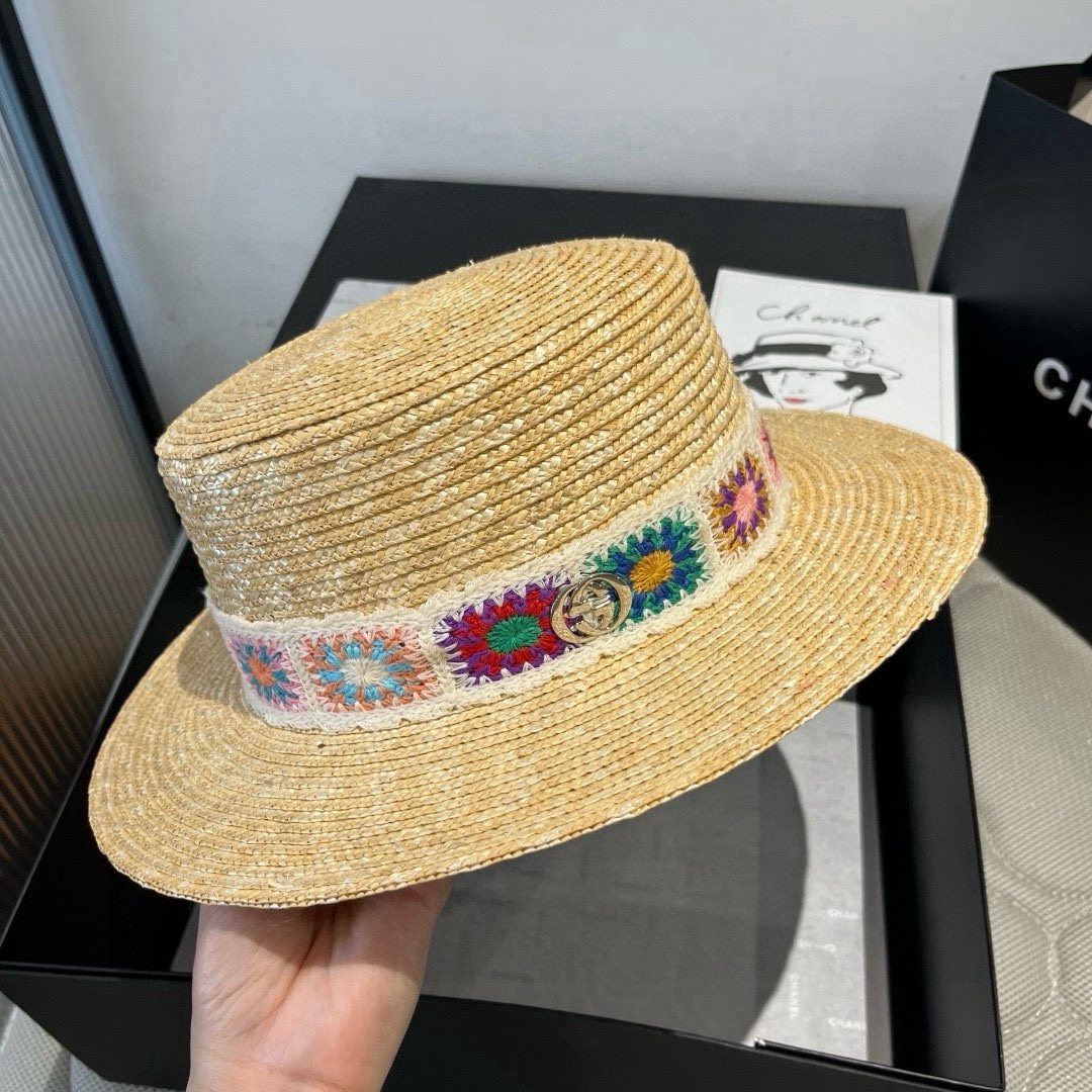 GG New Flat Straw Hat XX25081640