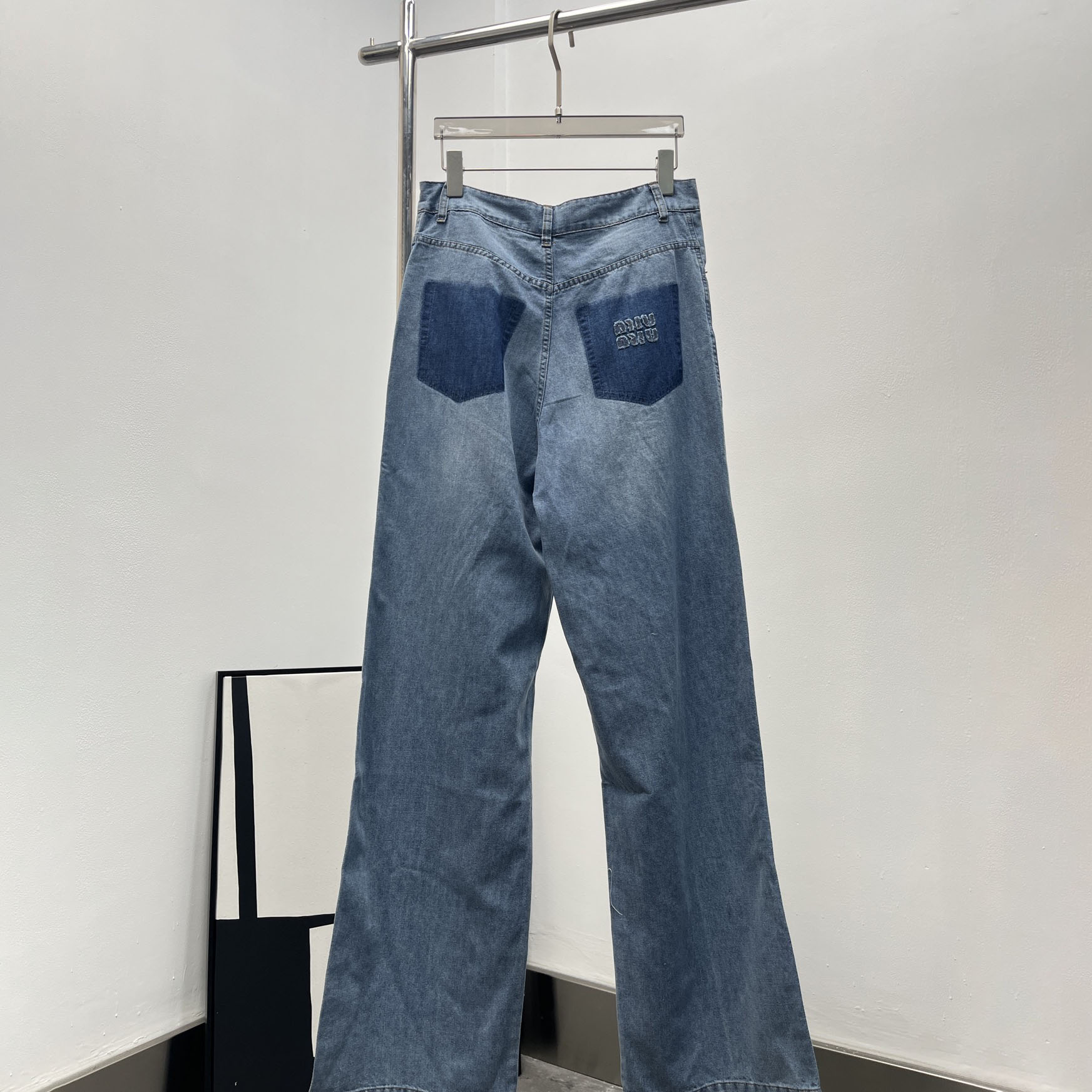 Miu Denim Straight-Leg Wide Floor-Grazing Pants FE25081607