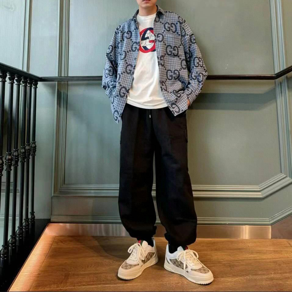 GG Blue Fine Check Long-Sleeve Shirt DD25072906