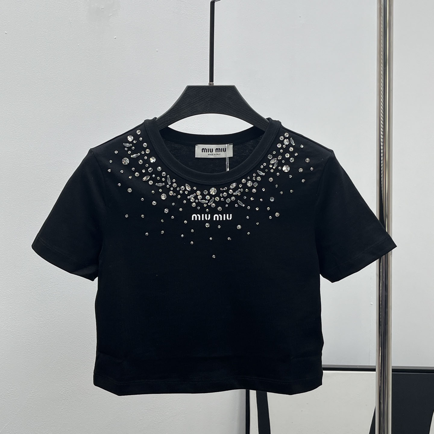 Miu Cropped Short Sleeve with Rhinestones & Beading FE25081608