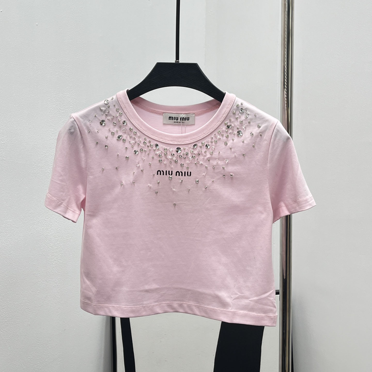 Miu Cropped Short Sleeve with Rhinestones & Beading FE25081608